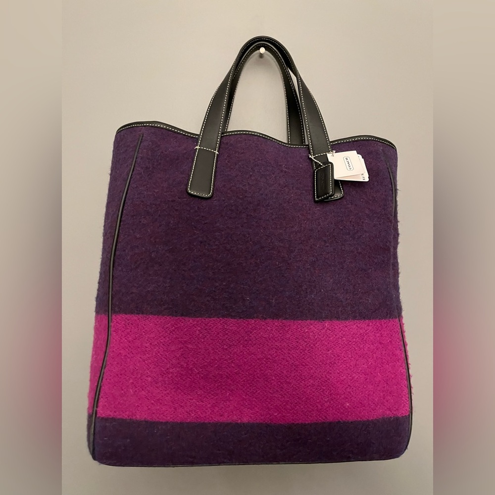 NWT  Vintage Coach Limited Edition Purple And Pink With Black Leather Trim Tote.